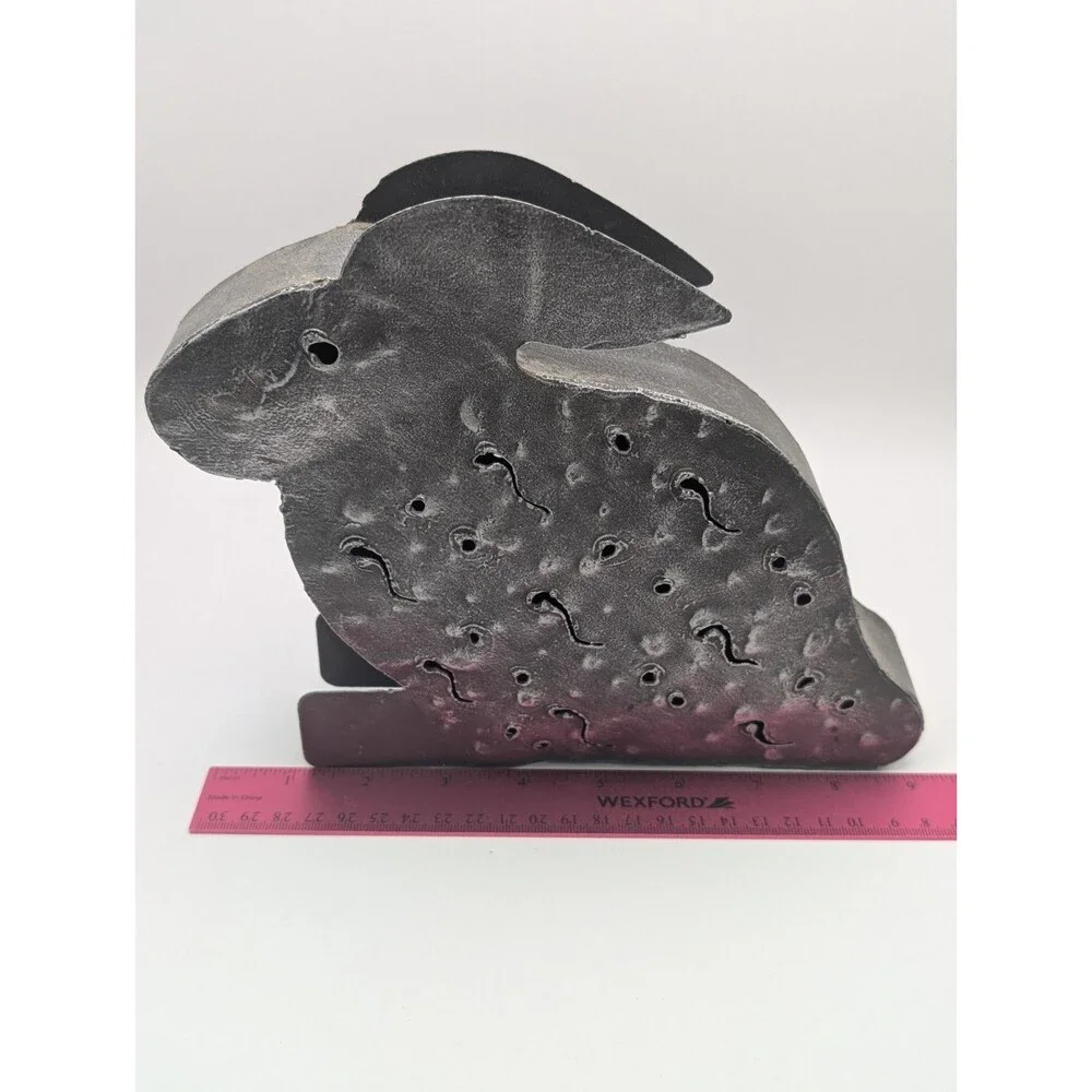Rustic Metal Rabbit Bunny Candle Holder Tealight Votive Lantern Silver Grey
